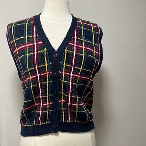 White stag blue plaid sweater vest